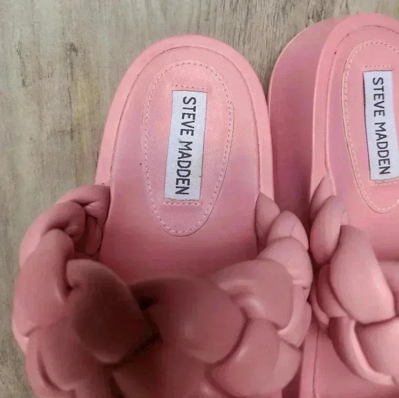 Steve Madden Hillary Pink Slip On Rounded Open Toe Platform Braided Sandal SZ 8 - Picture 12 of 12